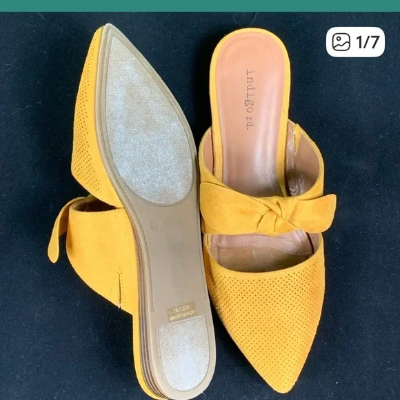 Indigo Yellow Bow Mules size 6.5 NWT - Picture 2 of 8